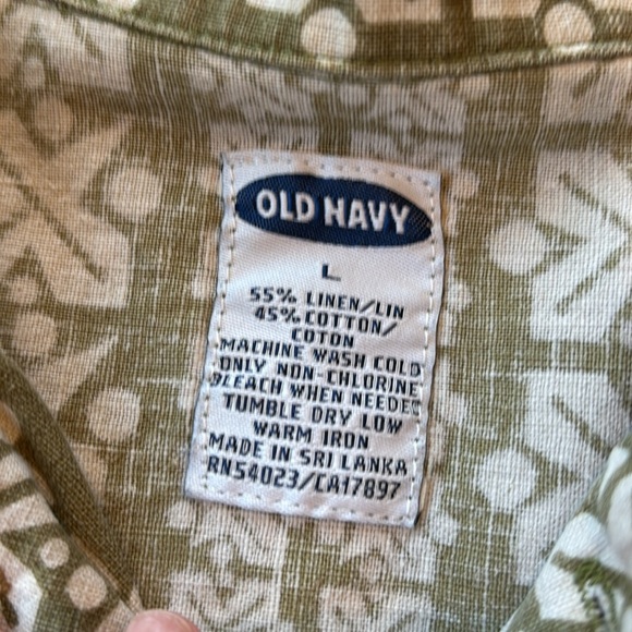 Old Navy Men’s Shirt Linen Blend Hawaiian Tiki Green Size Large - Picture 4 of 4